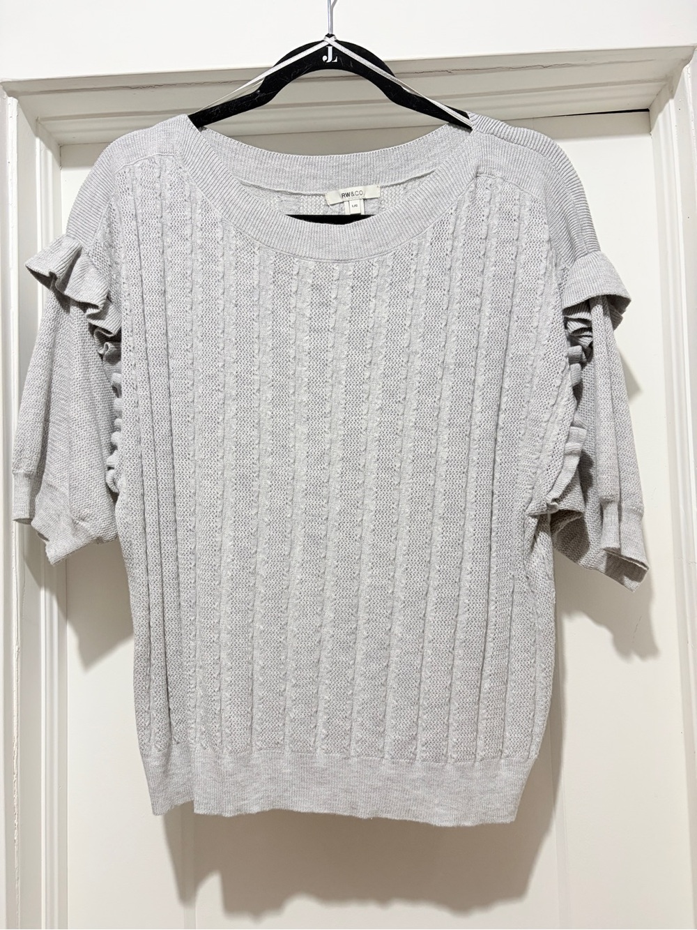 RW&CO. Light Gray Ruffle-Sleeve Crew Neck Sweater